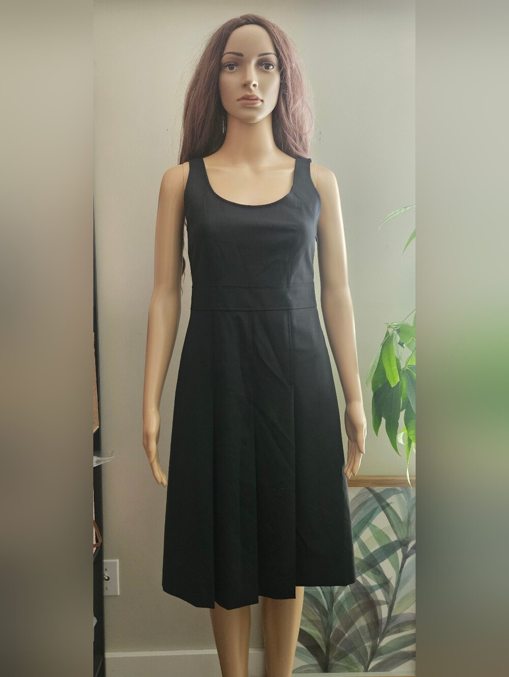 Theory Wool Classic Black Sleeveless A-Line Dress Pleated Midi